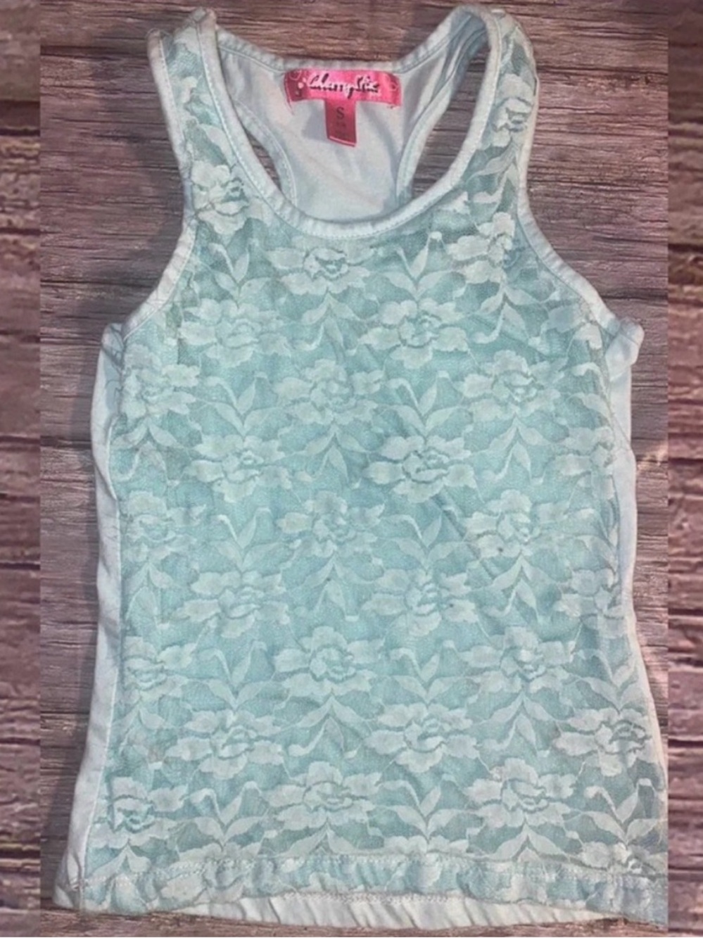 💞 Little Girls Size 7-8 Mint Green Lace Racerback Tank Top Shirt